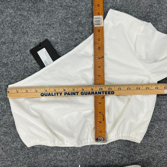 Pretty Little Thing 2 Pc One Shoulder Crop Top Skirt Set Womens 4 White Woven - Picture 4 of 13